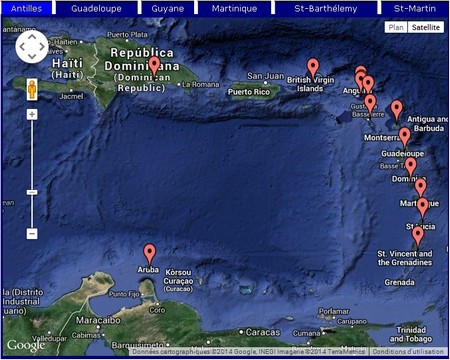 Carte de l'épidémie de chikungunya aux Antilles