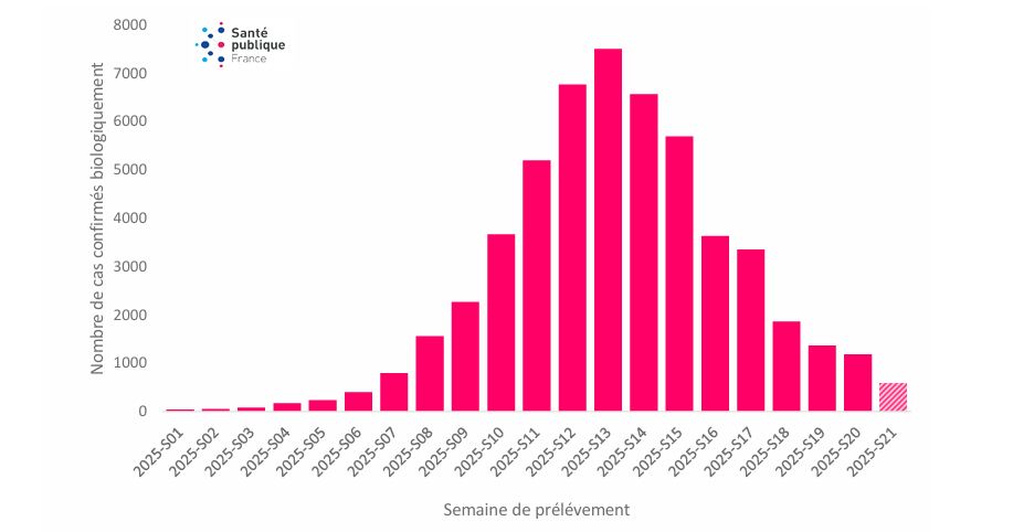 Evolution des cas de chikungunya à La réunion depuis le 1er janvier 2025